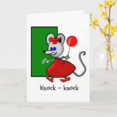Cartoon Muis Knock-Knock Joke Verjaardag Kaart (Gele Bloem)