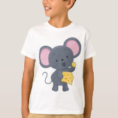 Cartoon Muis met Kaas Schattig Dier T-shirt (Voorkant)