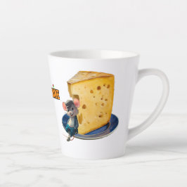 Cartoon Muis Verliefd op een plakje kaas op een Latte Mok