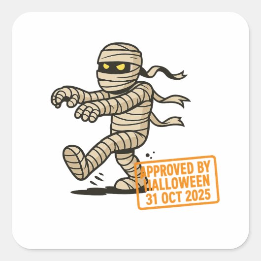 Cartoon Mummy - Goedgekeurd door Halloween Vierkante Sticker (Voorkant)