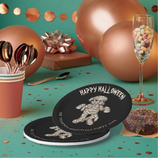 Cartoon Mummy Halloween Event Text Papieren Bordje (Multi)