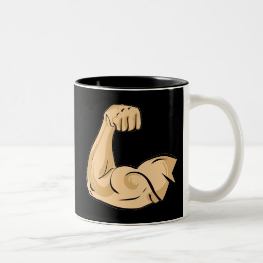 CARTOON MUSCLES MAN sterke arm biceps atletische p Tweekleurige Koffiemok (Rechts)