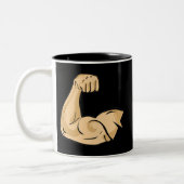 CARTOON MUSCLES MAN sterke arm biceps atletische p Tweekleurige Koffiemok (Links)
