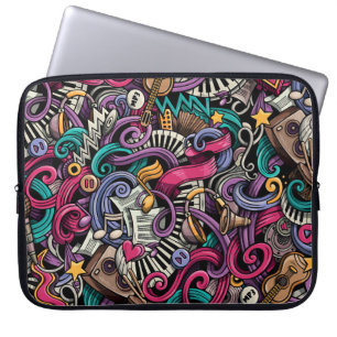 Cartoon Musical: Kleurrijke Doodle Naadloos. Laptop Sleeve