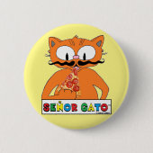 Cartoon Mustache Cat Eating Pizza Ronde Button 5,7 Cm (Voorkant)