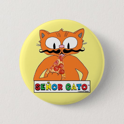 Cartoon Mustache Cat Eating Pizza Ronde Button 5,7 Cm (Voorkant)