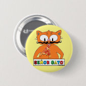 Cartoon Mustache Cat Eating Pizza Ronde Button 5,7 Cm (Voorkant /achterkant)