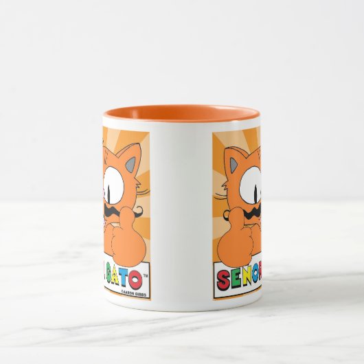 Cartoon Mustache Cat Senor Gato duikt op Mok (Midden)