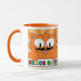 Cartoon Mustache Cat Senor Gato duikt op Mok