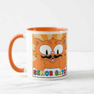 Cartoon Mustache Cat Senor Gato duikt op Mok