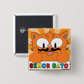 Cartoon Mustache Cat Senor Gato duikt op Vierkante Button 5,1 Cm (Voorkant /achterkant)