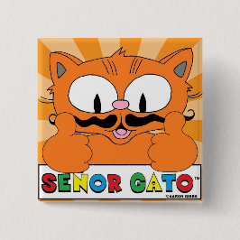Cartoon Mustache Cat Senor Gato duikt op Vierkante Button 5,1 Cm