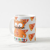 Cartoon Mustache Cat Senor Gato Eating Pizza Koffiemok (Voorkant links)