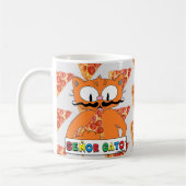 Cartoon Mustache Cat Senor Gato Eating Pizza Koffiemok (Links)