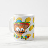 Cartoon Mustache Cat Senor Gato met Tacos Koffiemok (Voorkant links)