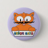 Cartoon Mustache Cat Senor Gato Round Button (Voorkant)