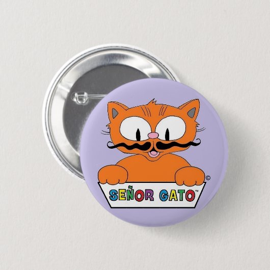 Cartoon Mustache Cat Senor Gato Round Button (Voorkant /achterkant)