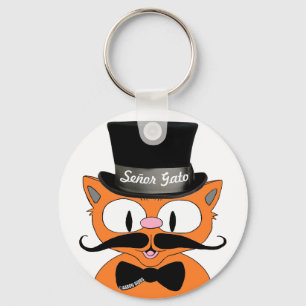 Cartoon Mustache Cat Senor Gato Sleutelhanger