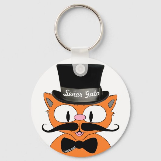 Cartoon Mustache Cat Senor Gato Sleutelhanger (Voorkant)