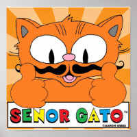 Cartoon Mustache Cat Senor Gato twee duimen omhoog