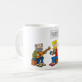 Cartoon; muziek maken en noten allergie koffiemok (Voorkant links)