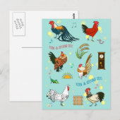 Cartoon naadloze roosters briefkaart (Voorkant / Achterkant)