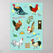 Cartoon naadloze roosters poster (Voorkant)