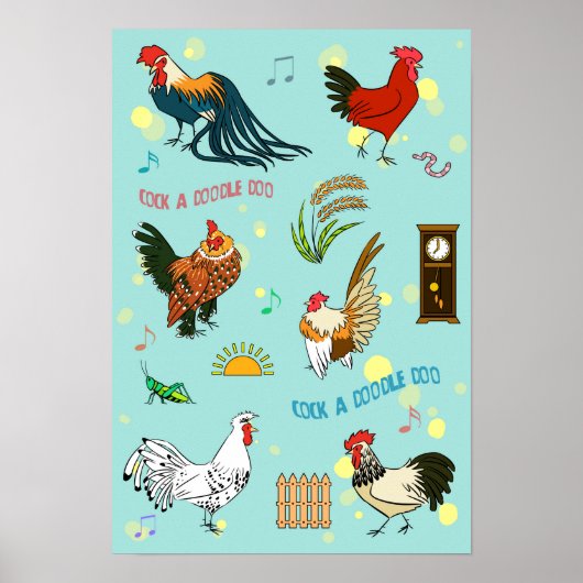 Cartoon naadloze roosters poster (Voorkant)