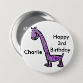 Cartoon (naam) dinosaur paars ronde button 7,6 cm (Voorkant /achterkant)