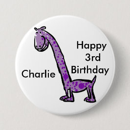 Cartoon (naam) dinosaur paars ronde button 7,6 cm