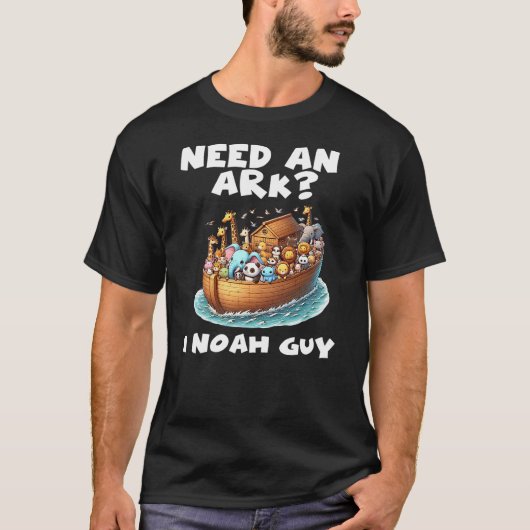 Cartoon Need An Ark I Noah Guy Christian Funny Gif T-shirt (Voorkant)