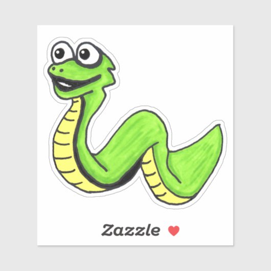 Cartoon Neon Groene slangengroot wit oog Sticker (Vel)
