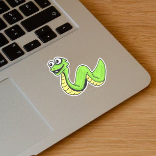 Cartoon Neon Groene slangengroot wit oog Sticker