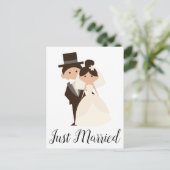 Cartoon net getrouwd bruid & bruidegom bruiloft aankondigingskaart (Staand voorkant)