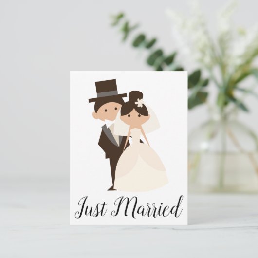 Cartoon net getrouwd bruid & bruidegom bruiloft aankondigingskaart (Staand voorkant)