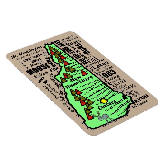 Cartoon New Hampshire State Word Map Magneet (Rechterzijde)