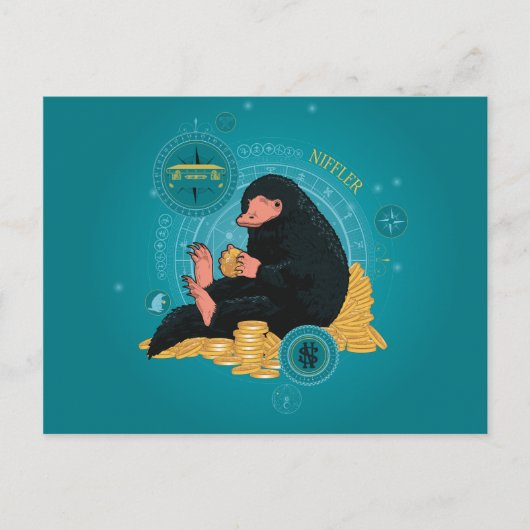 Cartoon NIFFLER™ met gouden munten Briefkaart (Voorkant)