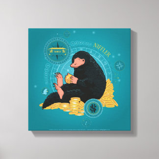 Cartoon NIFFLER™ met gouden munten Canvas Afdruk