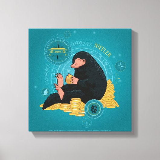 Cartoon NIFFLER™ met gouden munten Canvas Afdruk (Voorkant)