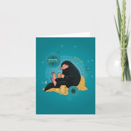 Cartoon NIFFLER™ met gouden munten Kaart (Voorkant)