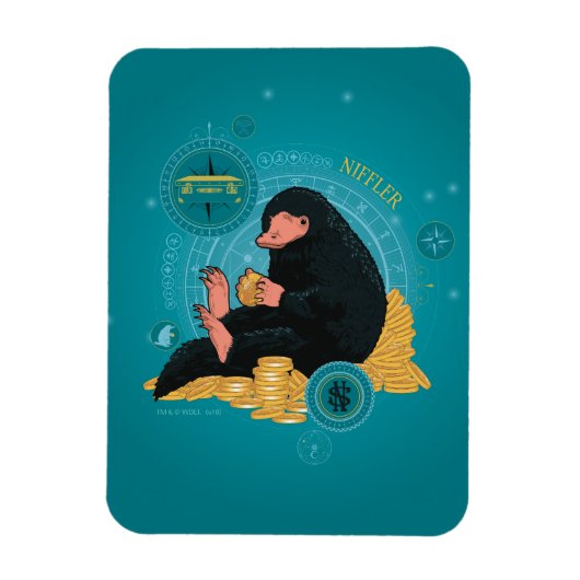 Cartoon NIFFLER™ met gouden munten Magneet (Verticaal)