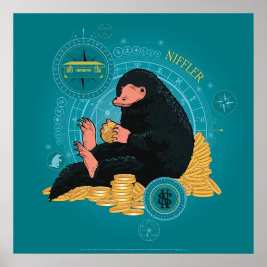 Cartoon NIFFLER™ met gouden munten Poster (Voorkant)