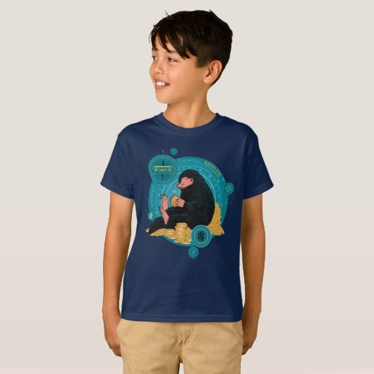 Cartoon NIFFLER™ met gouden munten T-shirt (Voorkant volledig)