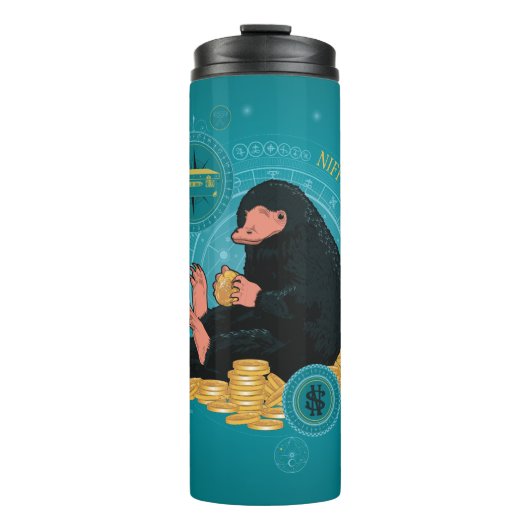 Cartoon NIFFLER™ met gouden munten Thermosbeker (Voorkant)