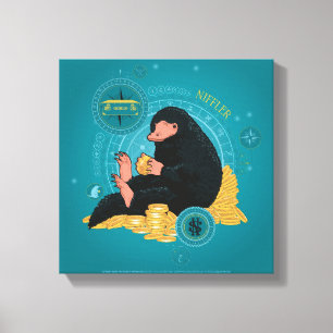 Cartoon NIFFLER™ met Gouden Muntstukken Canvas Afdruk
