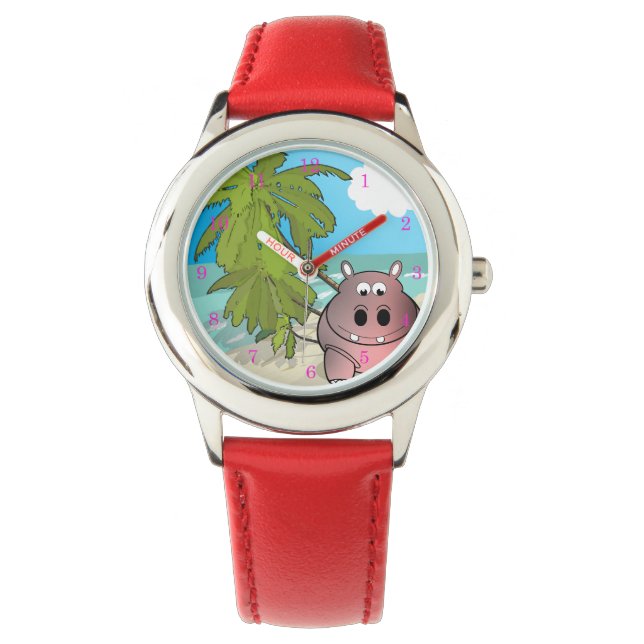 Cartoon nijlpaard bij het strand Kinder horloge (Voorkant)