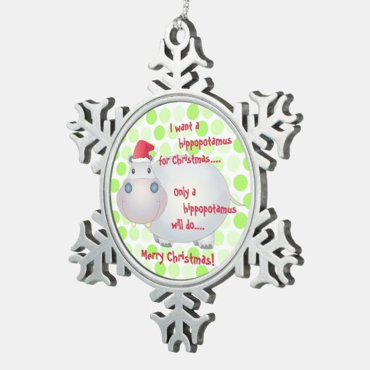 Cartoon nijlpaard Kerst (Xmas) Tin Sneeuwvlok Ornament (Rechts)