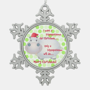 Cartoon nijlpaard Kerst (Xmas) Tin Sneeuwvlok Ornament