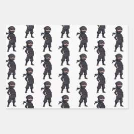 Cartoon Ninja Warrior Boys Verjaardagsfeest Inpakpapier Vel