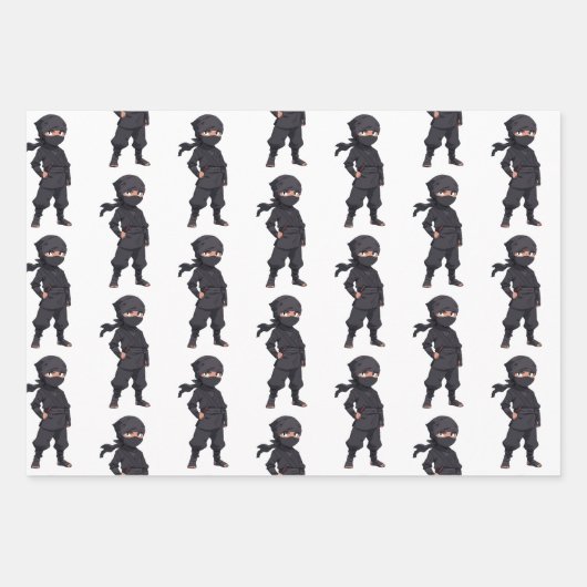 Cartoon Ninja Warrior Boys Verjaardagsfeest Inpakpapier Vel (Voorkant)